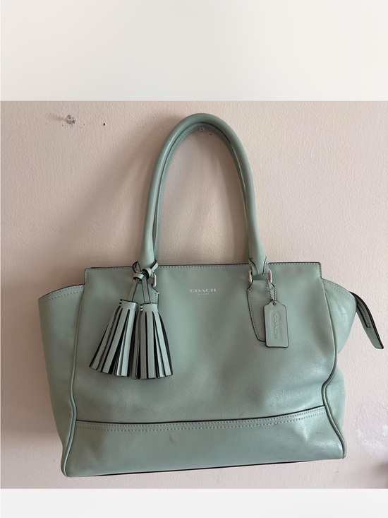 Coach Mint Green Leather Tote with Tassel Charm
